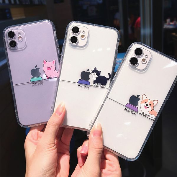 

creativity cute cartoon animal phone case for iphone 12 mini 11 pro max x xs max xr 7 8 plus se 2020 soft clear back cover