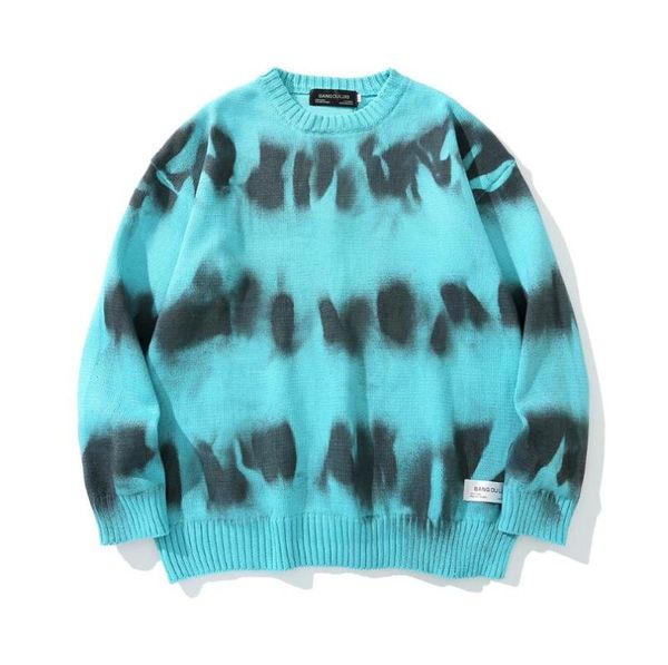 

mens hip hop streetwear tie-dyed sweater 2020 autumn winter o-neck knitted sweaters harajuku casual pullover sweater w1527, White;black