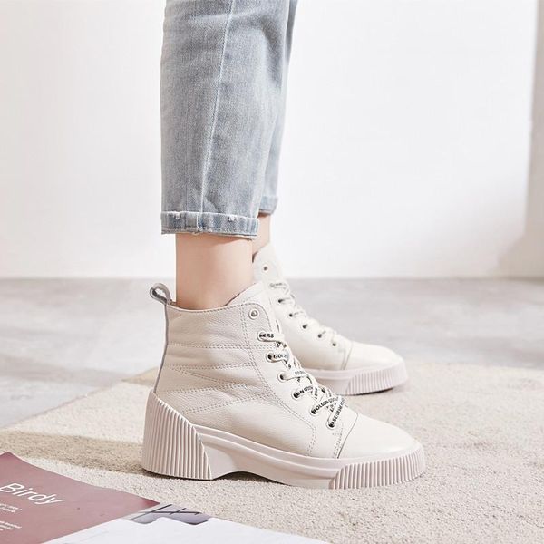 

excargo winter shoes women snow boots genuine leather bootee woman 2020 velvet fur warm casual shoes platform white boots women, Black