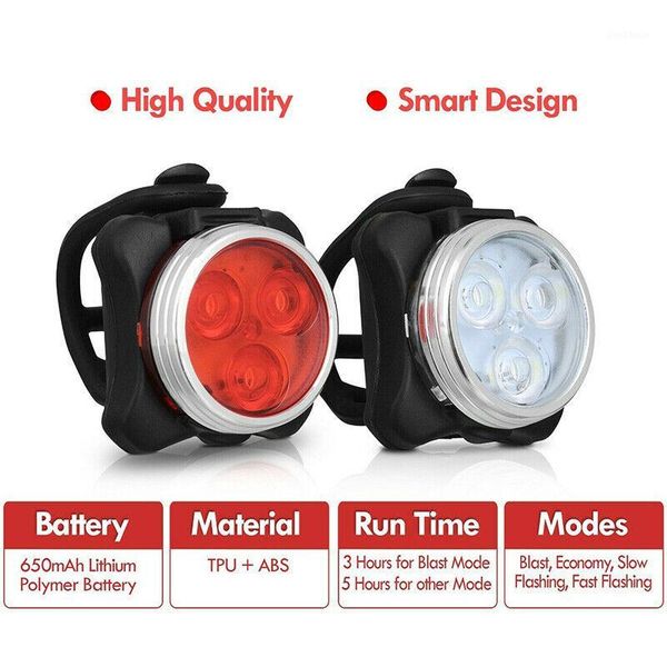 

bicycle tail lights aluminum 3 led head front clip light lamp tail light lamp waterproof bike rear with usb rechargeable1