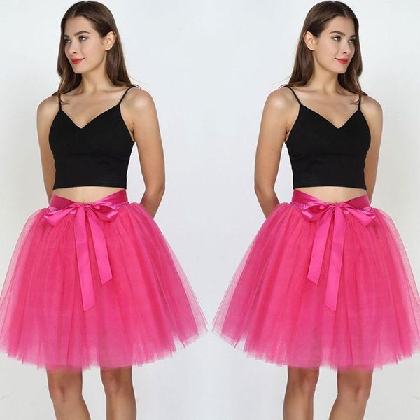 

15 colors women 7 layers tulle mesh midi tutu skirt solid color ballet dance costume satin lace up bowknot petticoat skrit1, Black