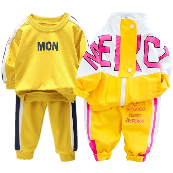 

children clothing set boys spring suit toddler girls fall fashion letter stitching sweater pants 2pcs baby clothes kids clothes 201127, White