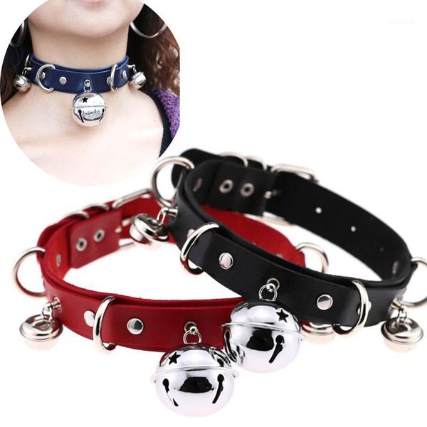 

chokers 1pcs women leather choker necklace bell collar bondage punk jewelry gift1, Golden;silver