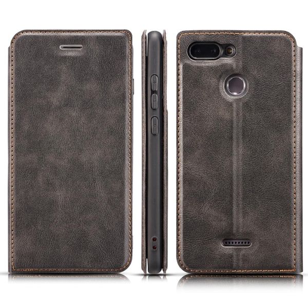 

for xiaomi redmi 6 retro simple ultra-thin magnetic leather case with holder card slots lanyard