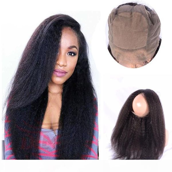 

360 silk base lace frontal peruvian virgin hair natural hairline kinky straight silk base 360 lace band frontal with baby hair, Black;brown