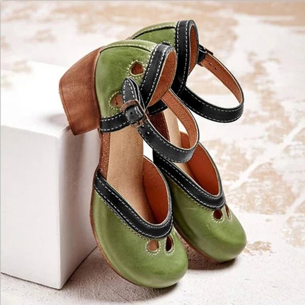 

women retro sandals ladies causal shoes buckle straps howllow out ladies mid heel vintage shoes female summer plus size fashion #1x35, Black