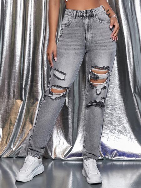 

high waist ripped mom jeans z6v3#, Blue
