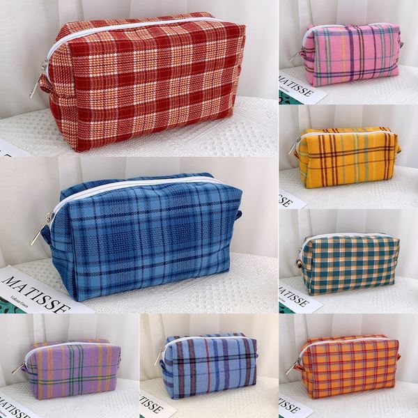 

jl8vf korean ins same bm style girl simple plaid bag storage capacity wash cosmetic bag pen large bag storage asnfh