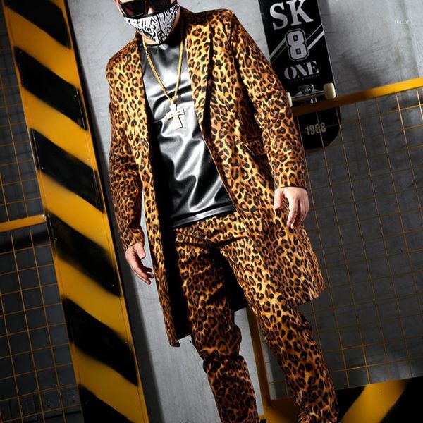 

s-5xl new men's clothing yellow leopard grain long suit pants nightclub men singer dj stage costumes plus size formal dress1, White;black