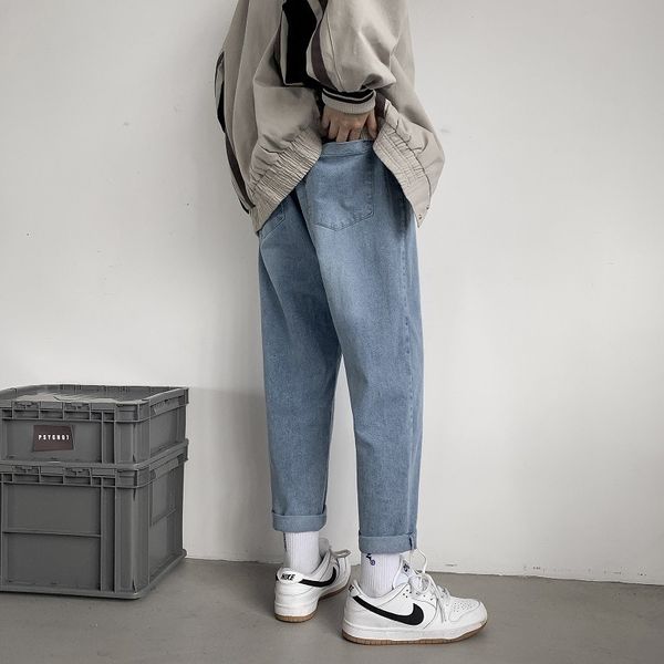 

jeans men's loose and trendy brand straight leg capris, Blue