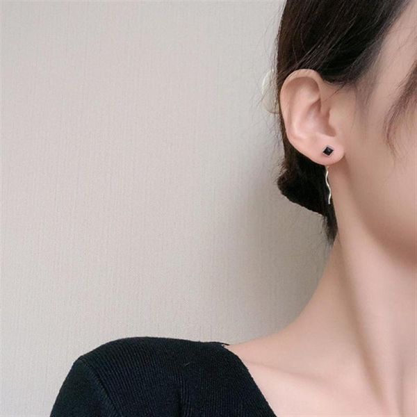

dangle & chandelier fashion women metal square black acrylic chain tassel earrings wave geometry korean jewelry wholesale kolczyki kpop, Silver