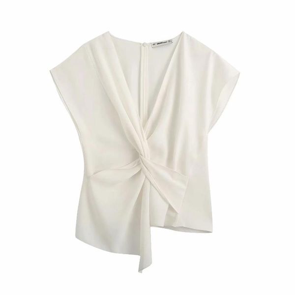 

women's blouses & shirts 2021 women fashion v neck black white color front knotted blouse office lady irregular chic simply blusas
