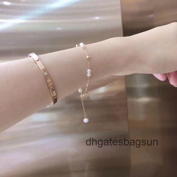 

18k gold pearl bracelet 3.5-4mm mini akoya sea water star nfwi, Black