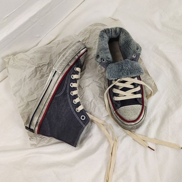 

size 35-44 man woman winter lined dirty design retro vintage shoes fur inside short plush flat heel boy gumshoe, Black;red