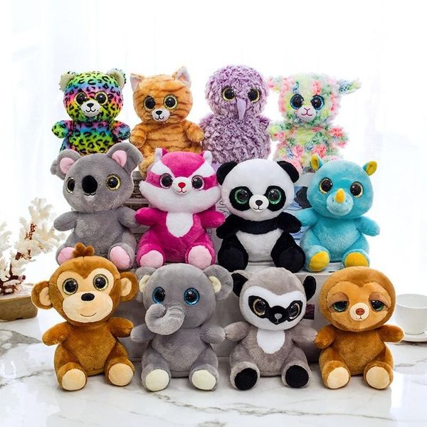 

20cm cartoon cute owl leopard rhino monkey elephant raccoon stuffed toy children big eyes anime pet plush doll easter children's day gi