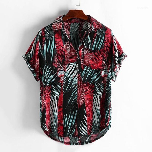 

floral shirt men casual printed button down short sleeve shirt hawaiian blouse playeras de hombre male clothing ropa11, White;black