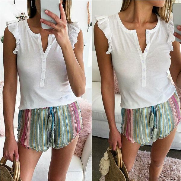 

women blouse button lady lace v neck sleeveless blouse shirt casual ruffle ladies blouses white woman top