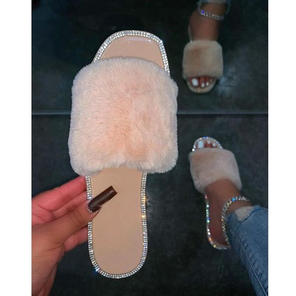 

slippers 2021 autumn women's shoes flat sandals fashion solid color plush open toe outdoor plus size 43, Black