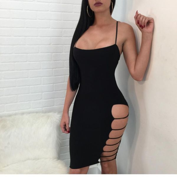 

camisole dress night bodycon dress dew back irregular hem european style hollow out dresses vestido de festa curto ez*1, Black;gray