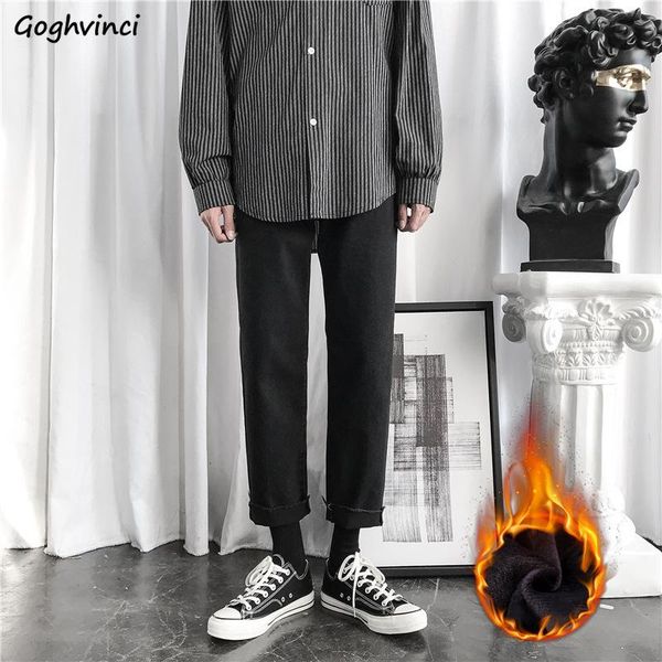 

men's jeans men plus velvet thicken warm straight loose winter males leisure chic simple all-match retro korean style trendy fashion, Blue