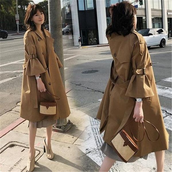 

trench coat for women flare nine point sleeve fashion windbreaker female long section 2020 spring autumn casual outwear coat f11, Tan;black