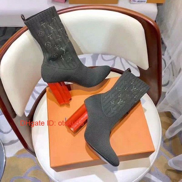 

knitting sock boots motorcycle boots for women high platform thick heel ankle boots stylish cool shoes christmas gift joyf, Black;grey