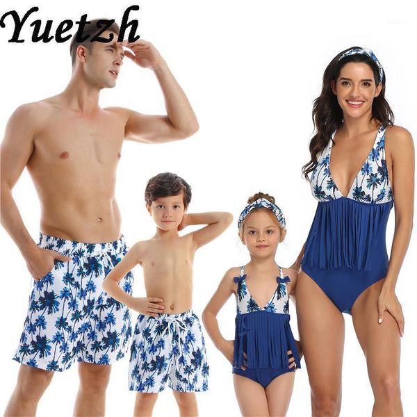 

family swimwear girls women swimsuit one piece boys kids child children swimming suit 2020 new men swim wear pan beachwear1, White;black