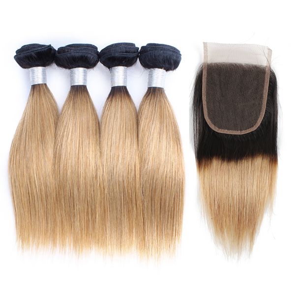 

ombre blonde human hair bundles brazilian straight hair short bob 50g/bundle 10 12 14 inch 4 bundles/set natural remy hair extensions, Black