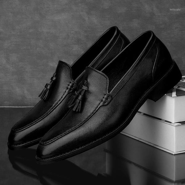 

man formal dress shoes 2020 fashion genuine leather moccasins shoes casual loafers slip on breathable outdoor men's flats1, Black