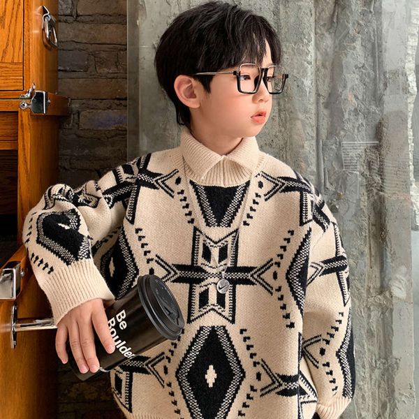 

warm boys' pullover 2020 winter new cool lapel children's knitted sweater fashion, Blue