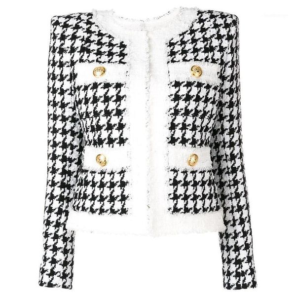 

2019 autumn winter baroque designer jacket women color block zip office lady houndstooth fringed tweed jacket women overcoat 1341, Black;brown