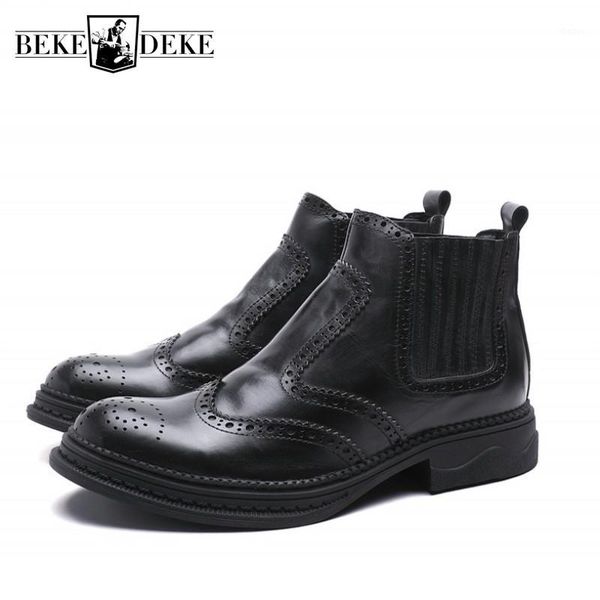 

business genuine leather shoes men british style vintage bullock boots winter work safety boots platform botas1, Black