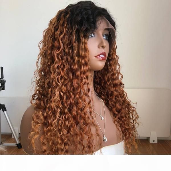 

glueless полный фронт парики шнурка бразильских волос ombre длинные цвет человеческих волос сырье remy курчавые курчавые, Black;brown