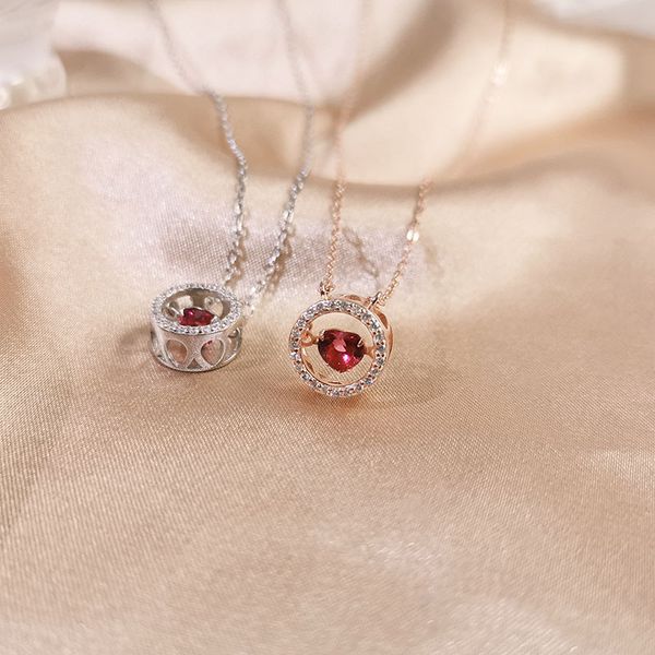 

fashion s925 sterling silver beating heart necklace womens rose gold and daylight color red heart smart pendant clavicle chain short live br