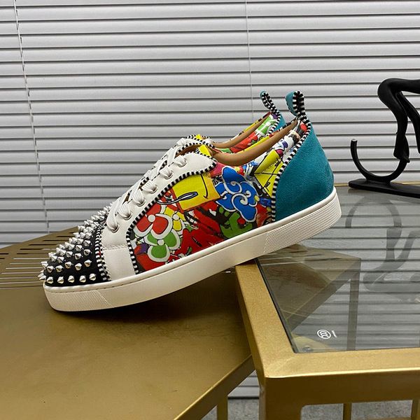 

platform shoes color painting sparkling diamond skate shoes spikes rivets designer sneakers genuine leather casual shoes for men women, Black