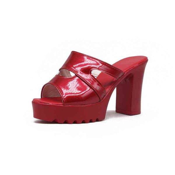 

sandels fashion shoes women s sandals summer slippers patent leather super thick heel fish mouth 220303, Black
