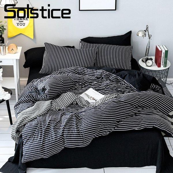 

solstice home textile black white stripe bedding set girl teen boys bedclothes duvet cover pillowcase bed sheet king twin 3-4pcs1