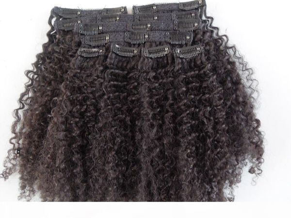 

mongolian human virgin hair extensions with lacing cloth 9 pieces with 18 clips clip in hair kinky curly hair dark brown natural black color