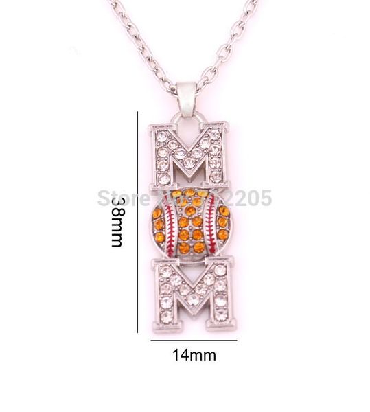 

pendant necklaces mother's day gift 10pcs zinc studded with sparkling crystals softball mom pave crystal chain, Silver