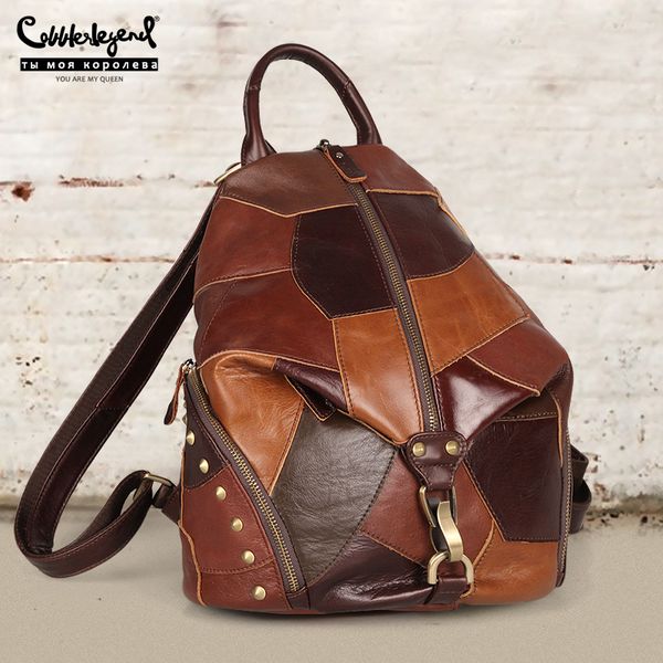 

cobbler legend vintage backpack woman genuine leather travel bags female zipper laplady patchwork shoulder bag for school