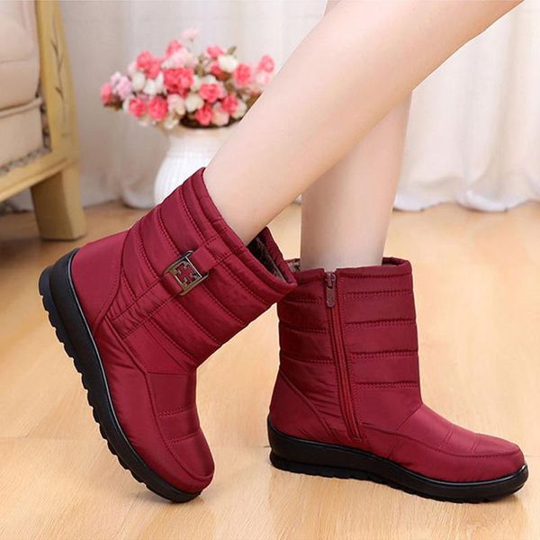 

boots 2021 winter women shoes mid-calf snow wedges warm fur female woman footwear chaussures, Black