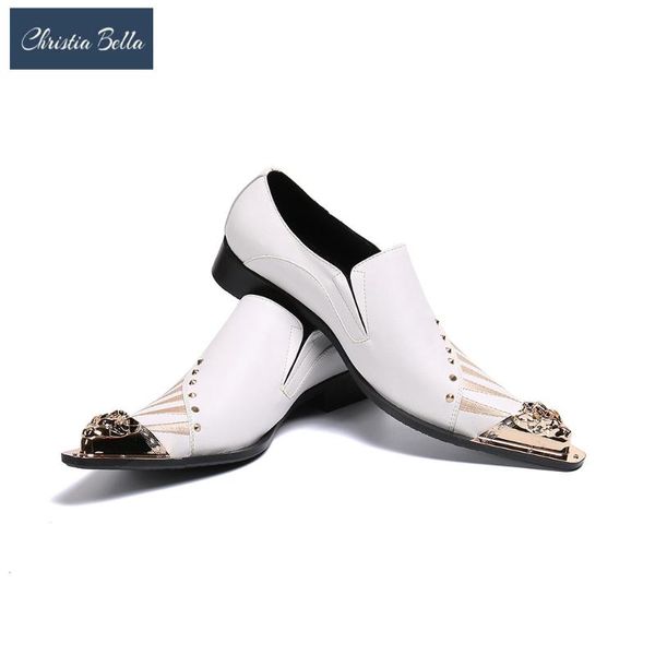 

christia bella social shoes men's metal toe cap shoes new fashion punk style genuine leather wedding party oxford, Black