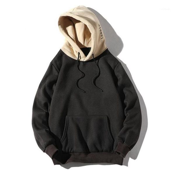 

men's sweatshirts fashion men casual patchwork hooded blouse sweatshirt with pockets coat mens sport overcoat new style1, Black