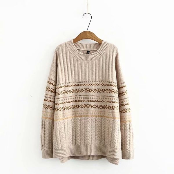 

2021 new fall europe and united states the big yards fat mm round collar jacquard knitting a sweater j012, Black;white