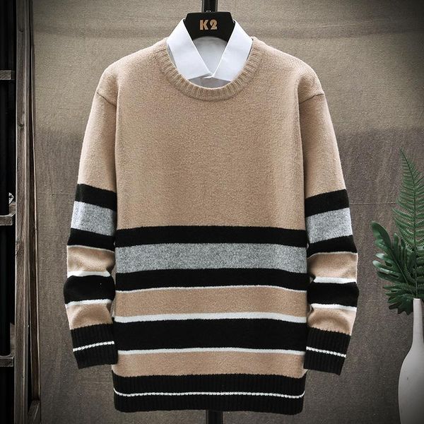 

fashion classic o-neck striped sweater men's oversize pull plus size -5xl 2020 long sleeves pullover for autumn spring winter, White;black