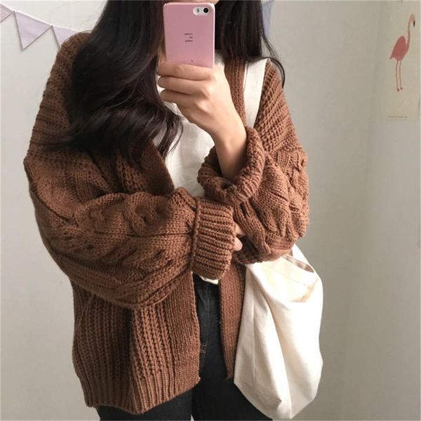 

2021 autumn new knitted sweater women warm casual long sleeve cardigan loose sweater cardigan femme open stitch coat, White;black