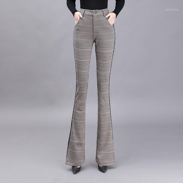 

office lady slim flared pants women plaid pants women high waist trousers for cargo trousers1, Black;white