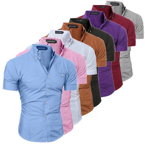 

2019 fashion 8 colors luxury men's slim fit shirt short sleeve business casual shirts plus size 3xl, White;black
