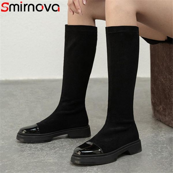 

smirnova 2020 knee high boots women flat shoes autumn winter simple fashion comfortable riding boots woman, Black