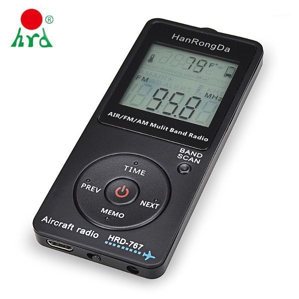 

hanrongda hrd-767 fm/am/air multi band radio aircraft band radio receiver blacklit lcd display lock button with headphones1